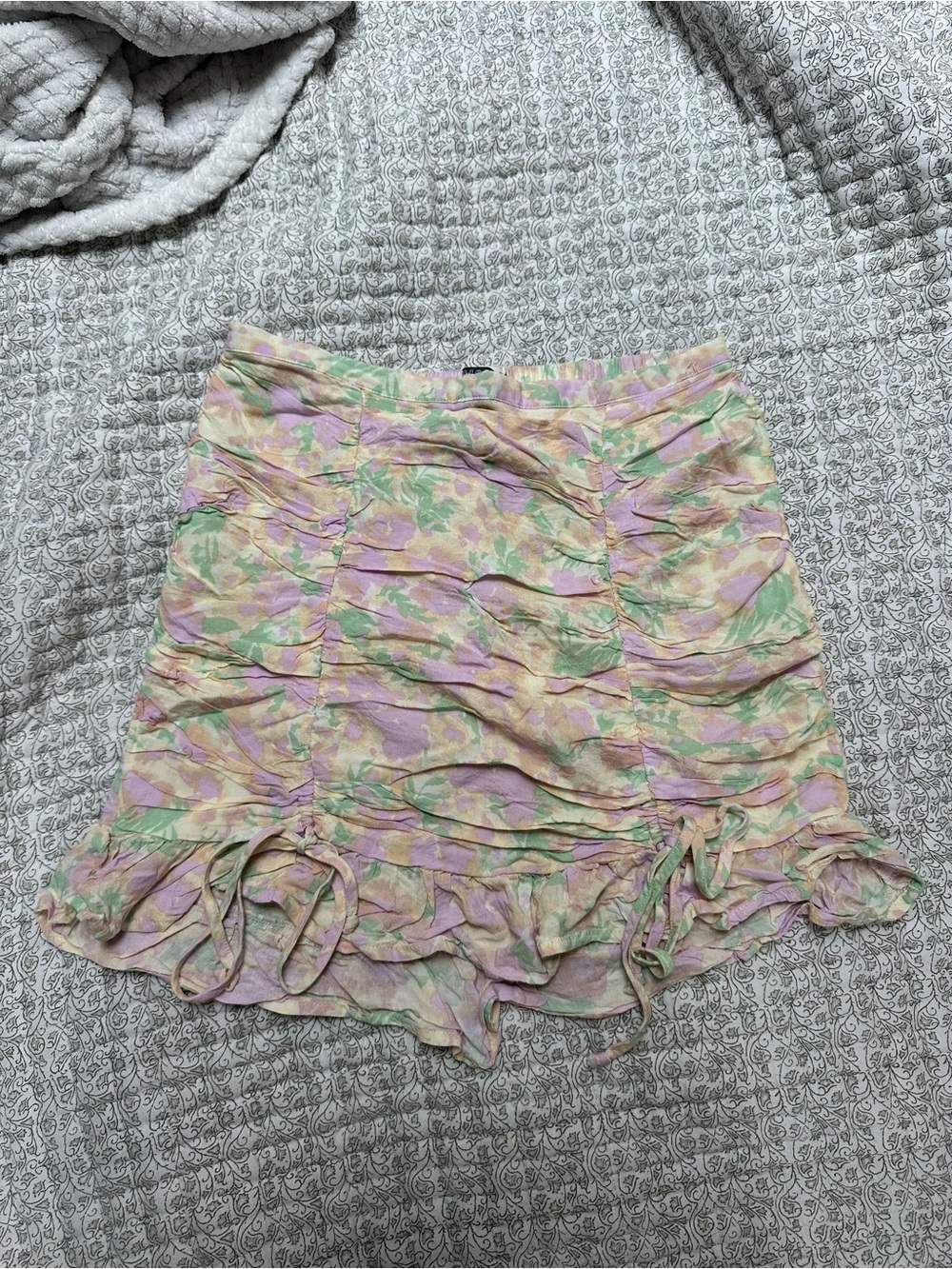 Women’s Pastel Floral Ruching Mini Skirt